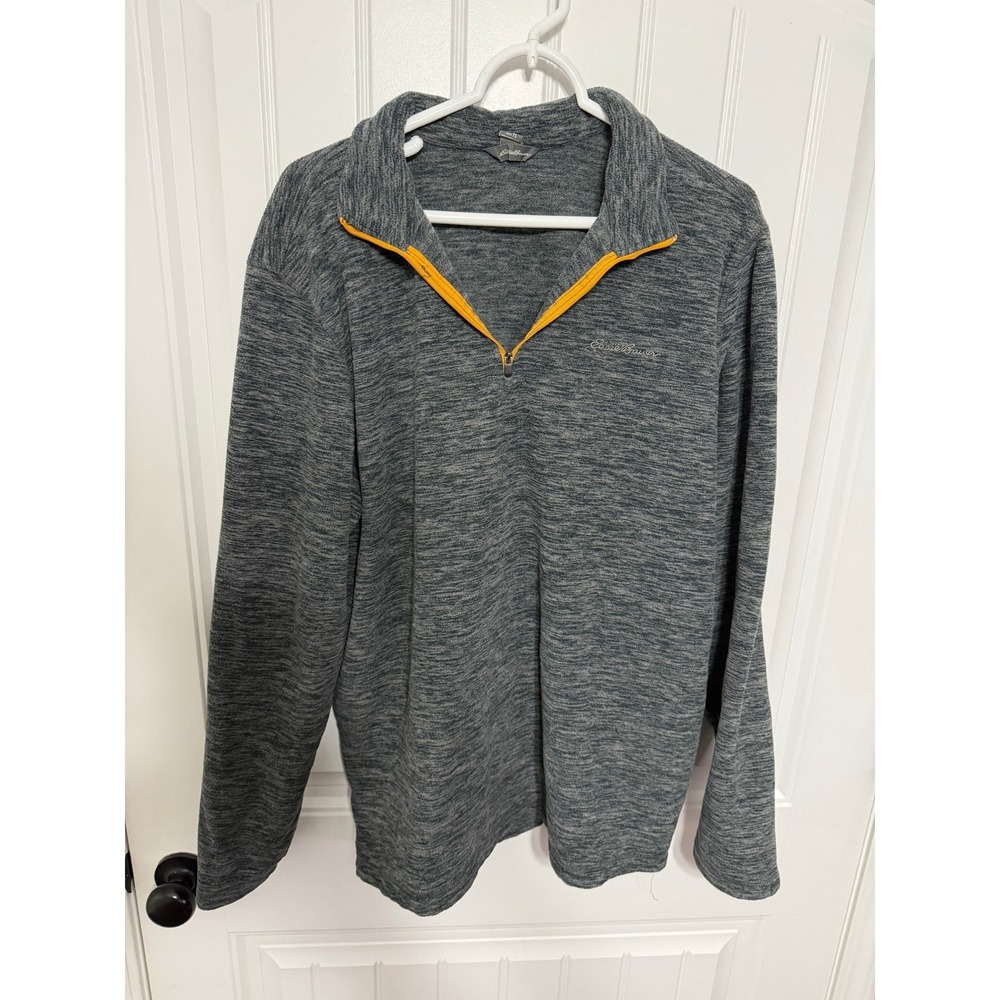 Eddie Bauer 1/4 Zip Pullover Mens XL Gray Heather Orange Trim Fleece Athletic